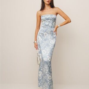 Reformation Silver Bodycon Strapless Dress for Prom